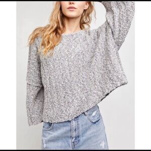 Free People Good Day Cropped Ribbed Knit Oversized Wool Blend Sweater Small NEW